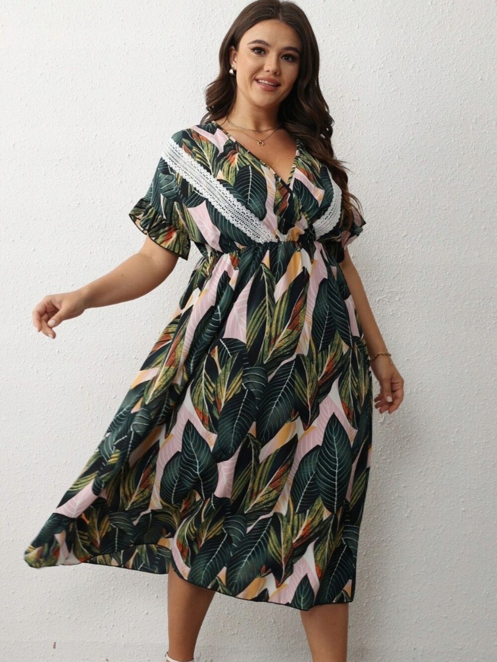 2X Tropical V-Neck Midi Dress